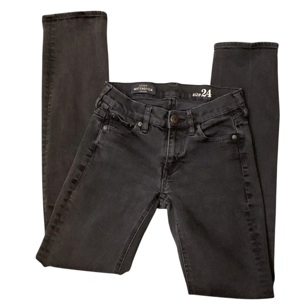 J. Crew Washed Black Low Rise‎ Matchstick Skinny Jeans, Size 24